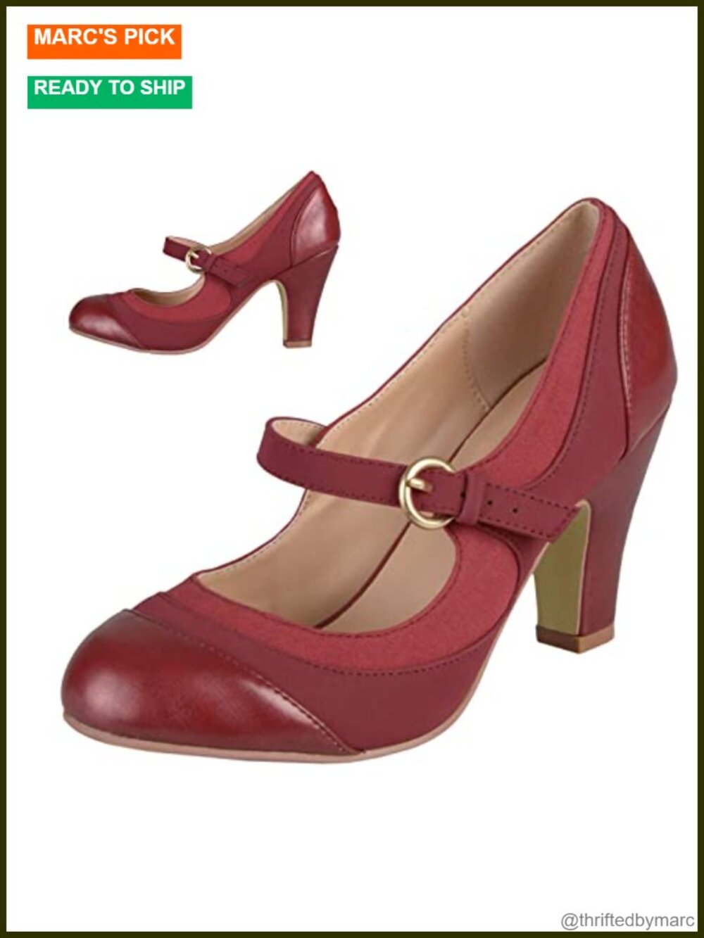 Kitten Heel Mary Jane Pumps Closed Round Toe Ankle Strap Chunky Heels Cap Toe